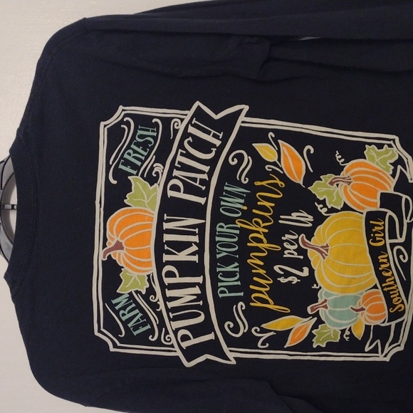 Pumpkin Black Cotton LS T-shirt with Pumpkins size Small Oversized - Picture 7 of 8